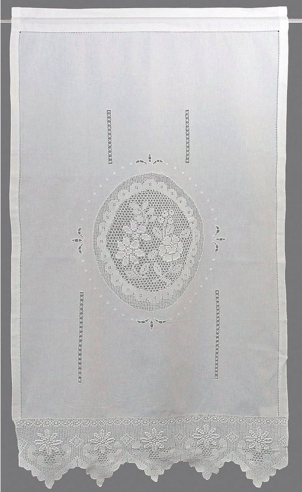 Gardine Wildspitze, HOSSNER - ART OF HOME DECO, Stangendurchzug (1 St),  halbtransparent, m. Häkelspitze aus ECHTER HANDARBEIT