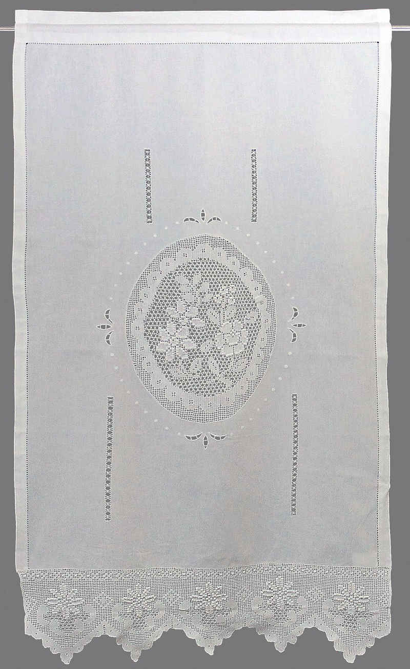 Gardine Wildspitze, HOSSNER - ART OF HOME DECO, Stangendurchzug (1 St), halbtransparent, m. Häkelspitze aus ECHTER HANDARBEIT