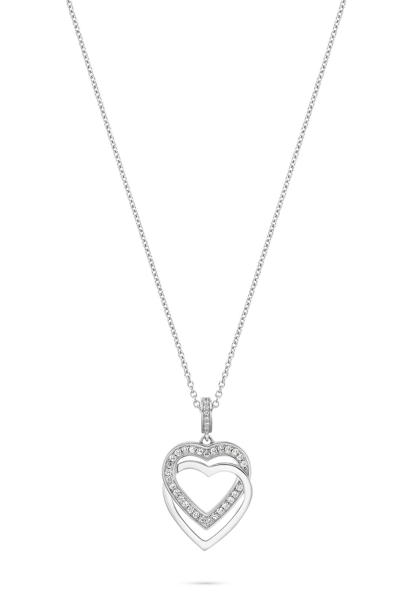 JETTE Kette mit Anhänger Swing Heart Damen Halskette 925er Silber Zirkonia Herzanhänger, 45 cm, 88336054NL