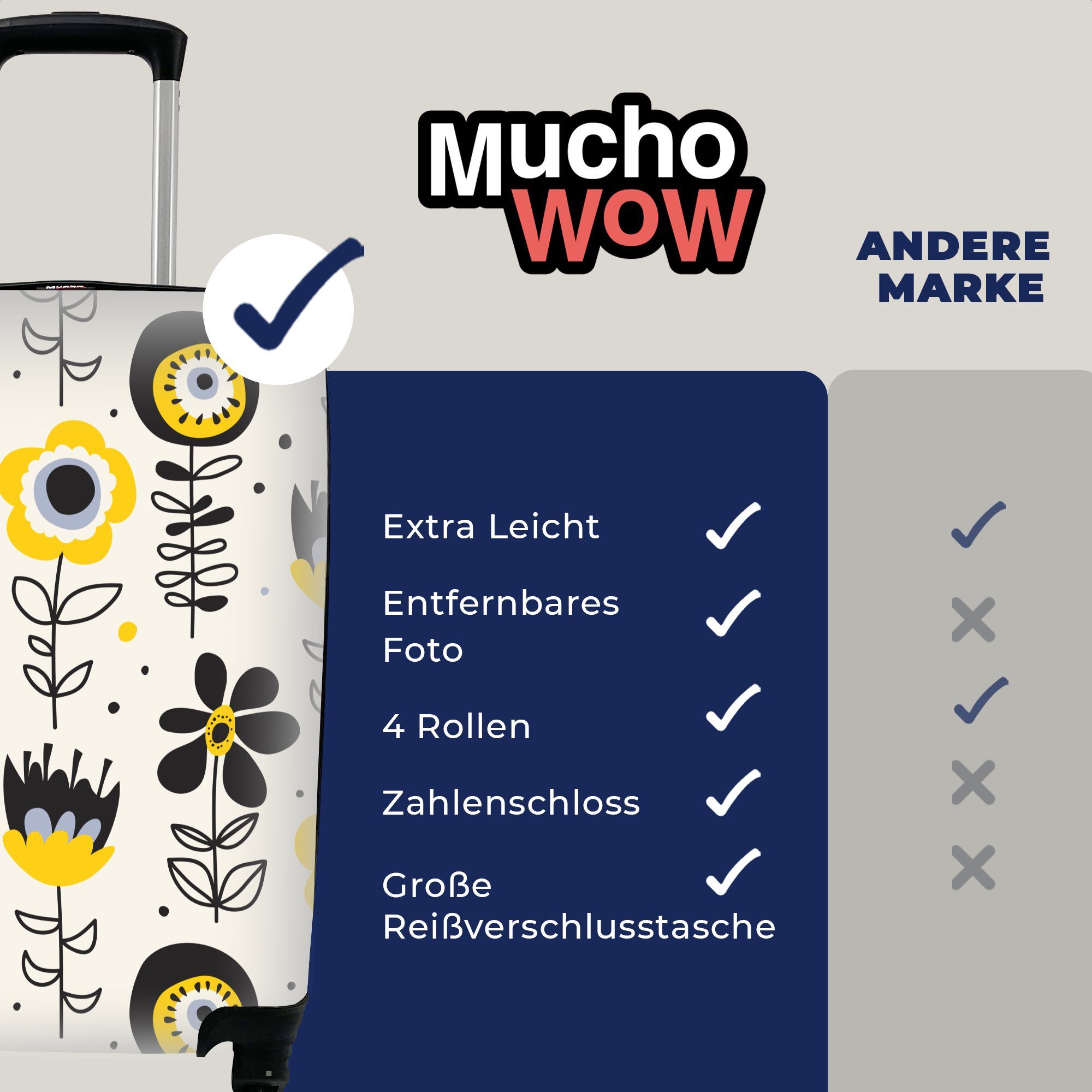 MuchoWow Handgepäckkoffer Reisekoffer Mädchen Mädchen - 4 Handgepäck Trolley, - - Blumen Rollen, Kinder für - Ferien, Kinder, - Muster mit Reisetasche rollen