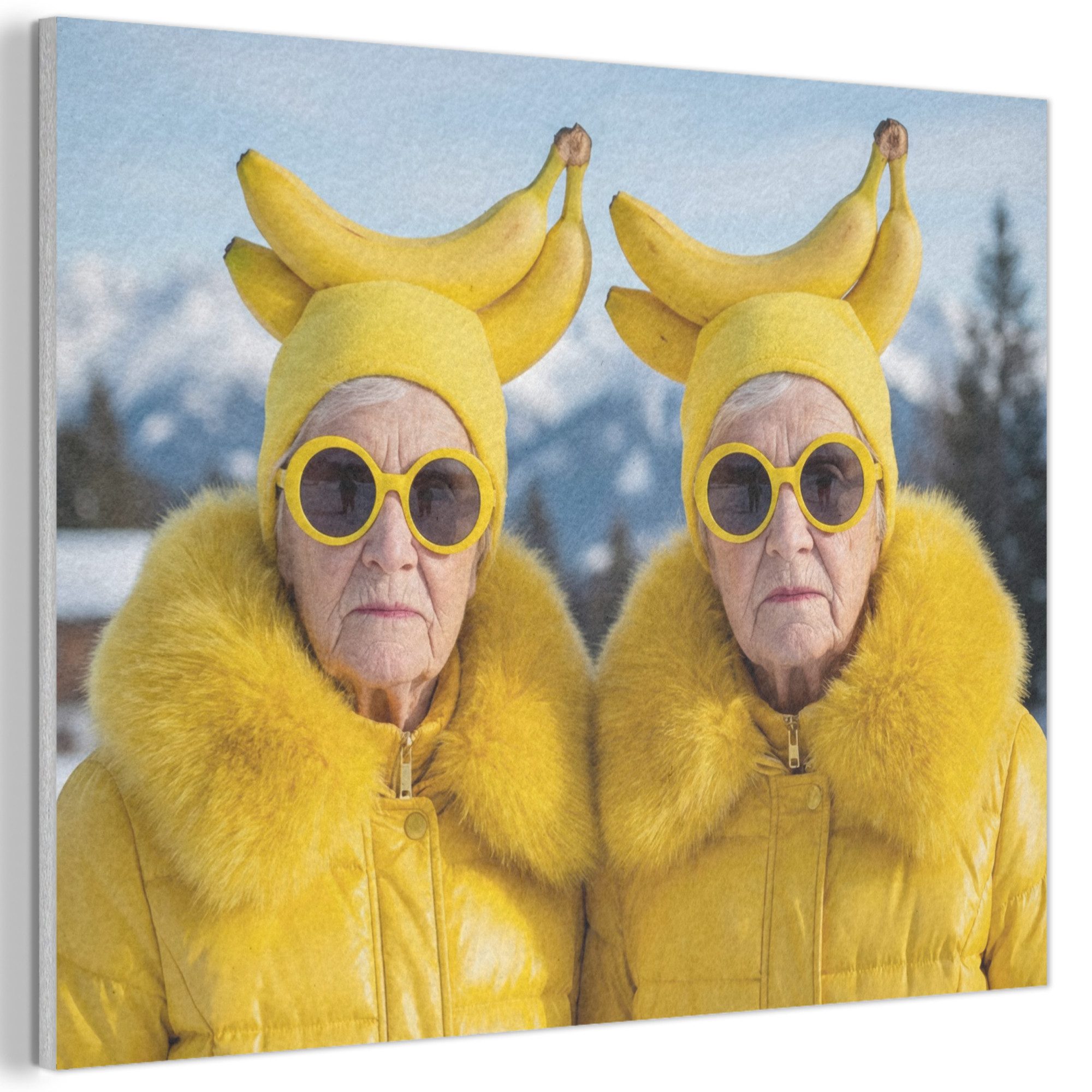 MuchoWow Gemälde Frauen - Bananen - Gelb, Fotodruck (1 St), Akustikpaneele PET-Filz, Akustikbild, Schalldämmung, Deko 40x30 cm