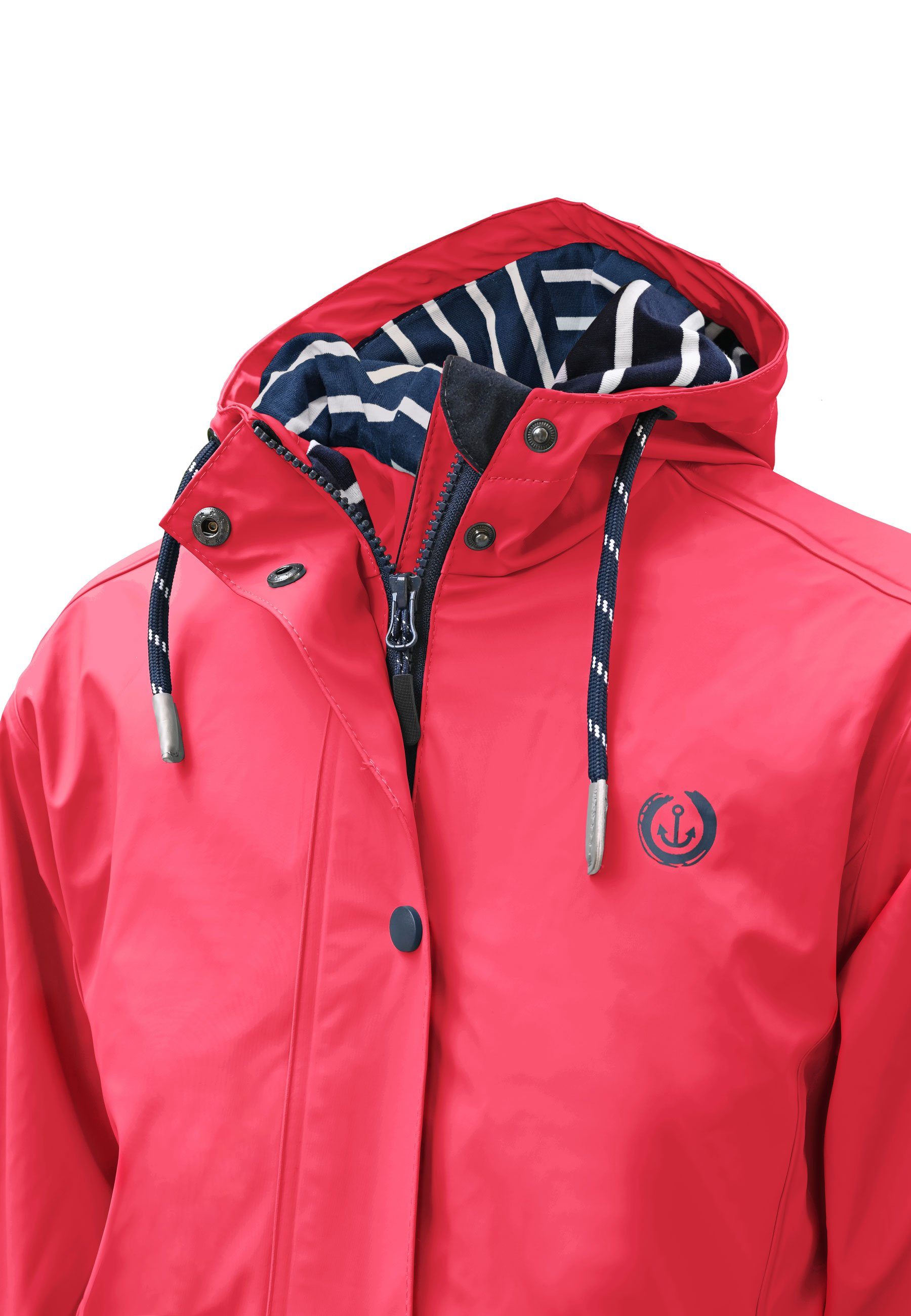 MADSea Regenjacke Friesennerz Azalea Pink Regenmantel mit getreiftem Innenfutter, verstellbarer Kapuze