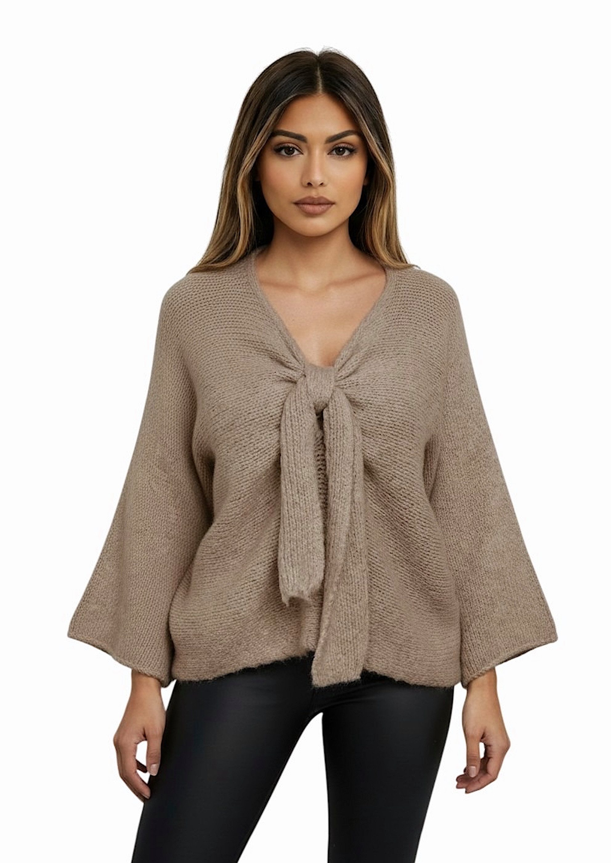 Worldclassca Cardigan WORLDCLASSCA Damen Oversize Cardigan Strickjacke mit Schleife Fashion Neue Kollektion - Stilvolle und gemütliche Strickmode für Damen