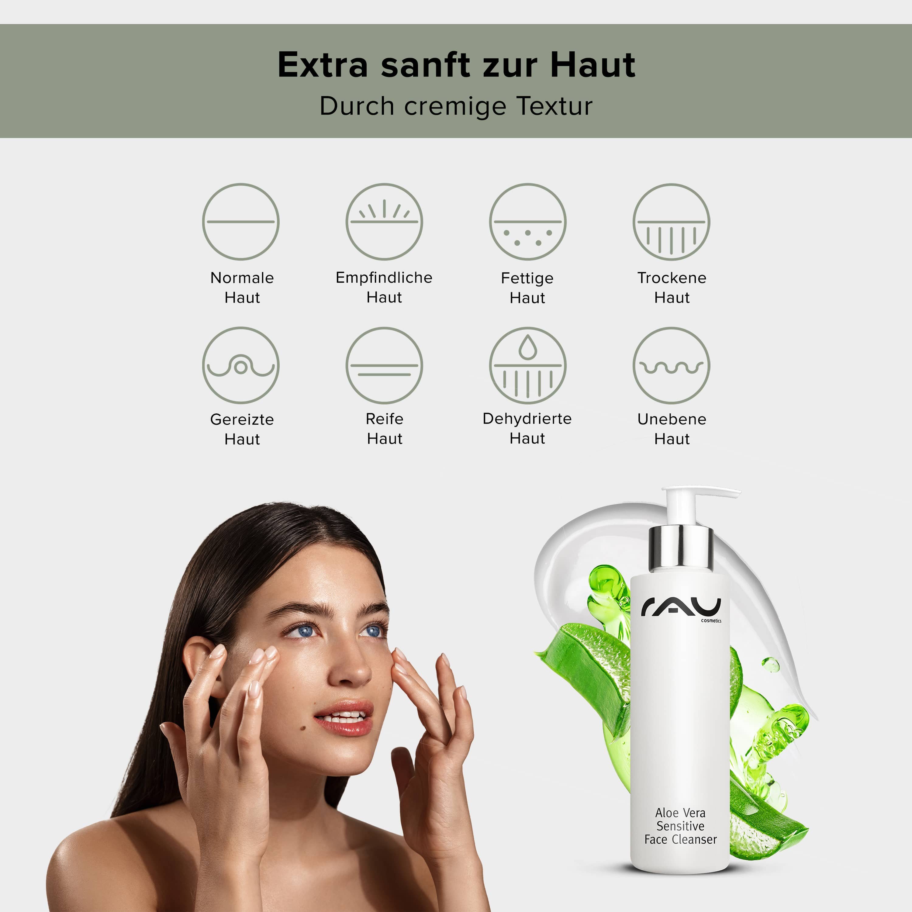 Lotion zur RAU & milde Aloe Sensitive Face Haut, und Cosmetics BIO für trockene Reinigung empfindliche Vera Gesichts-Reinigungslotion Cleanser Vegane schonenden