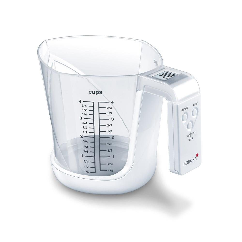 KORONA Küchenwaage Digitale Messbecherwaage MIA 1L Messbecher mit Waage, Haushaltswaage, LCD Display, Waage, Abschaltautomatik, weiß