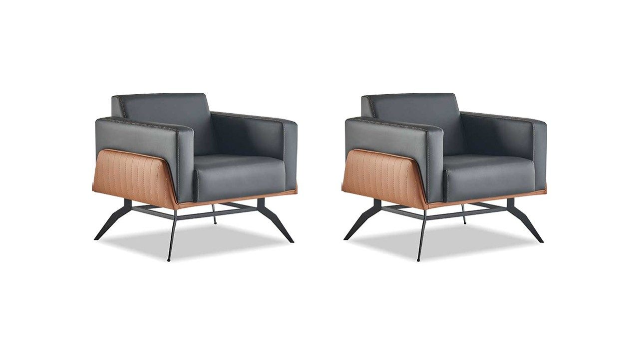 Xlmoebel Loungesessel Modernes Sitzmöbel Set aus Leder und Edelstahl mit Holzdetails (2-St., 2x Sessel), Made in Europa