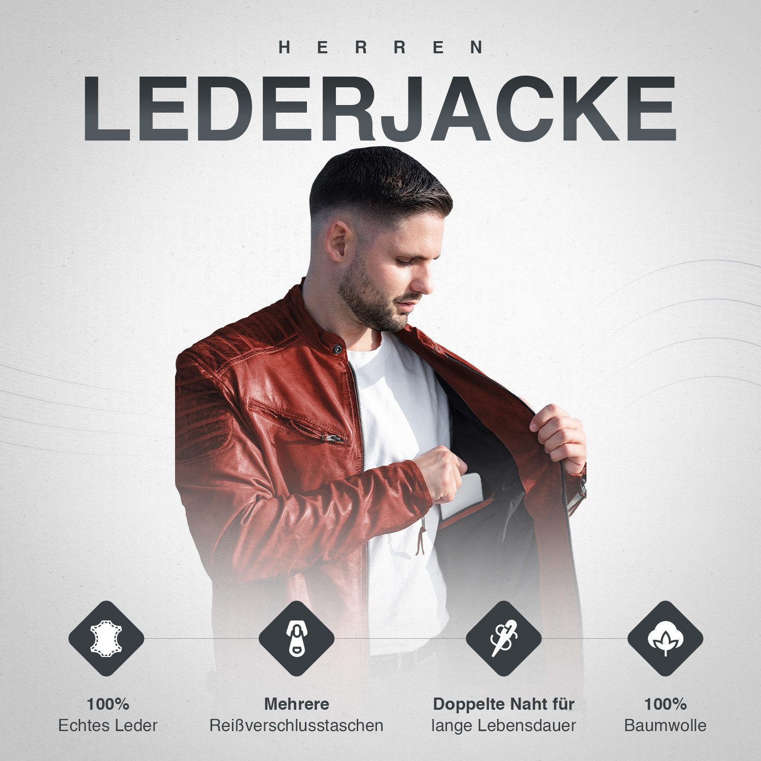 PAULGOS Lederjacke Herren Jacke Übergangsjacke Biker Look 100% Echtleder D2 – Bild 5 von 5