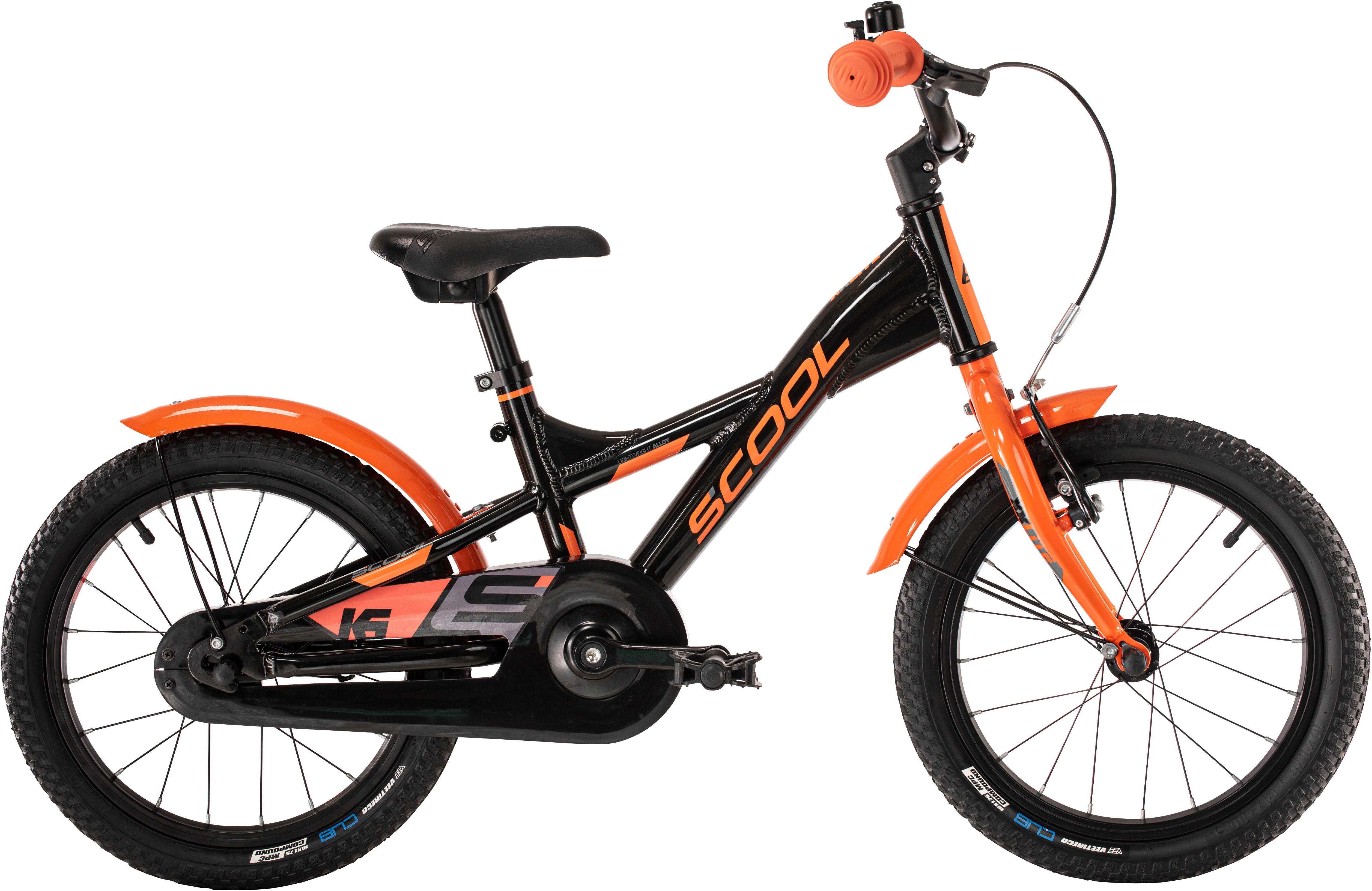 S’COOL Kinderfahrrad S'COOL XXlite 16-1S - Black/Orange, 1 Gang, ohne Schaltung, Stützräder montierbar