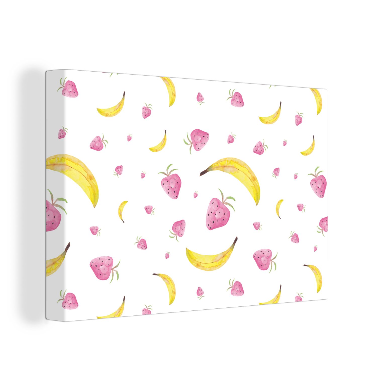 OneMillionCanvasses® Leinwandbild Banane - Erdbeere - Design, (1 St), Wandbild Leinwandbilder, Aufhängefertig, Wanddeko, 30x20 cm
