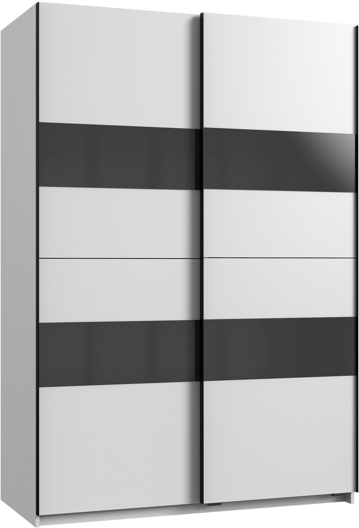 Wimex Schwebetürenschrank Altona mit weiß Einlegeböden zusätzlichen weiß/Grauglas und Glaselementen 