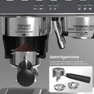 Aoucheni Espressomaschine EM653 Kaffeemaschine, Espresso Machine mit 2,7-Liter-Wassertank, Korbfilter, 2200W, mit Thermokanne, 20 Bar