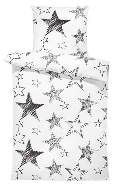 Bettwäsche, One Home, Mikrofaser, 2 teilig, gezeichnete Sterne, auch geeignet als Kinderbettwäsche