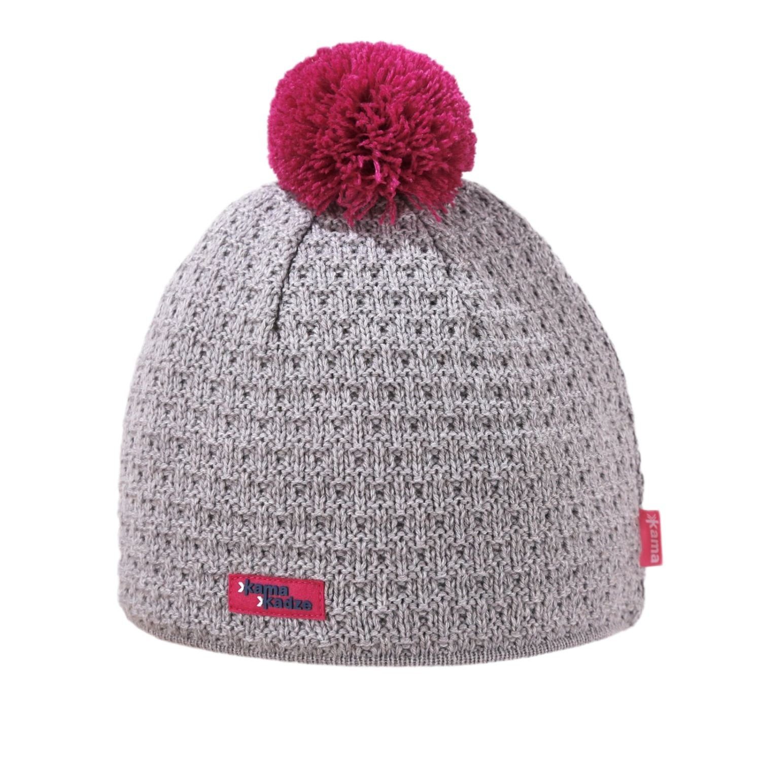 kama Strickmütze (Bommel) K36 Merino Kamakadze - grau/pink - 1 Stück