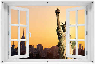 Wallario Sichtschutzzaunmatten Freiheitsstatue New York, mit Fenster-Illusion