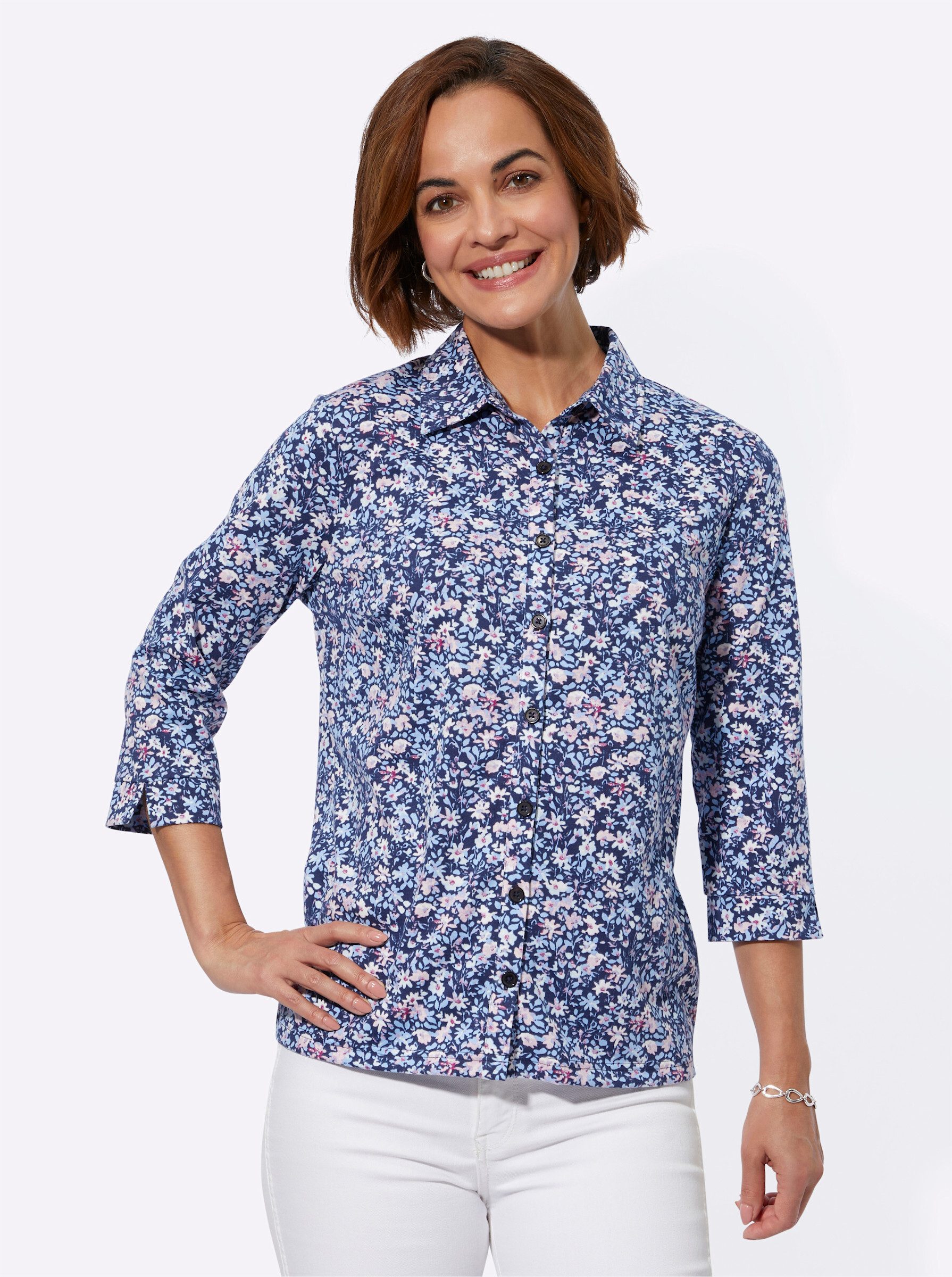 Klassische Bluse Jersey-Bluse 3/4-Arm