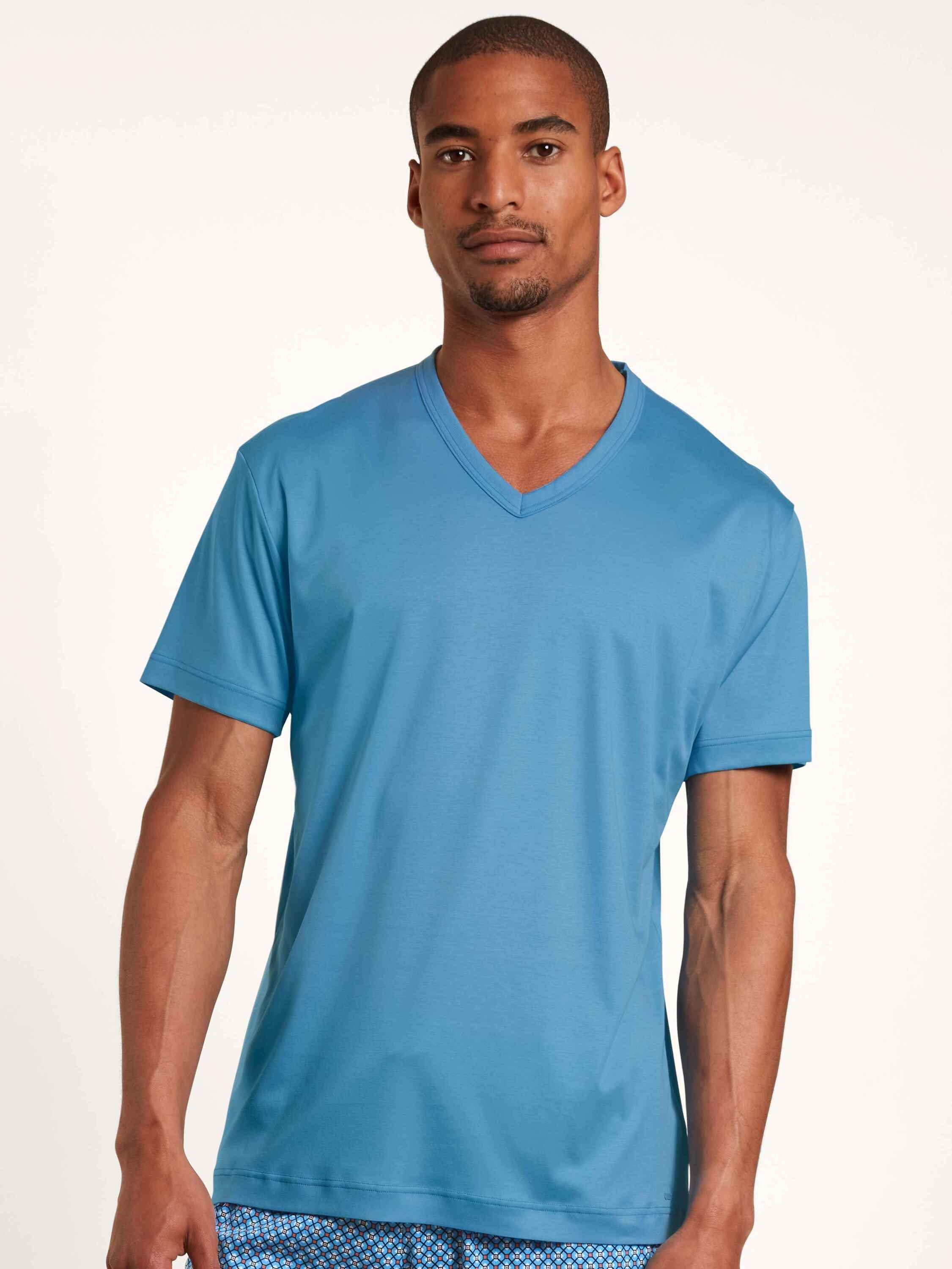 azurit (1-tlg) Kurzarm-Shirt, Kurzarmshirt V-Neck blue CALIDA