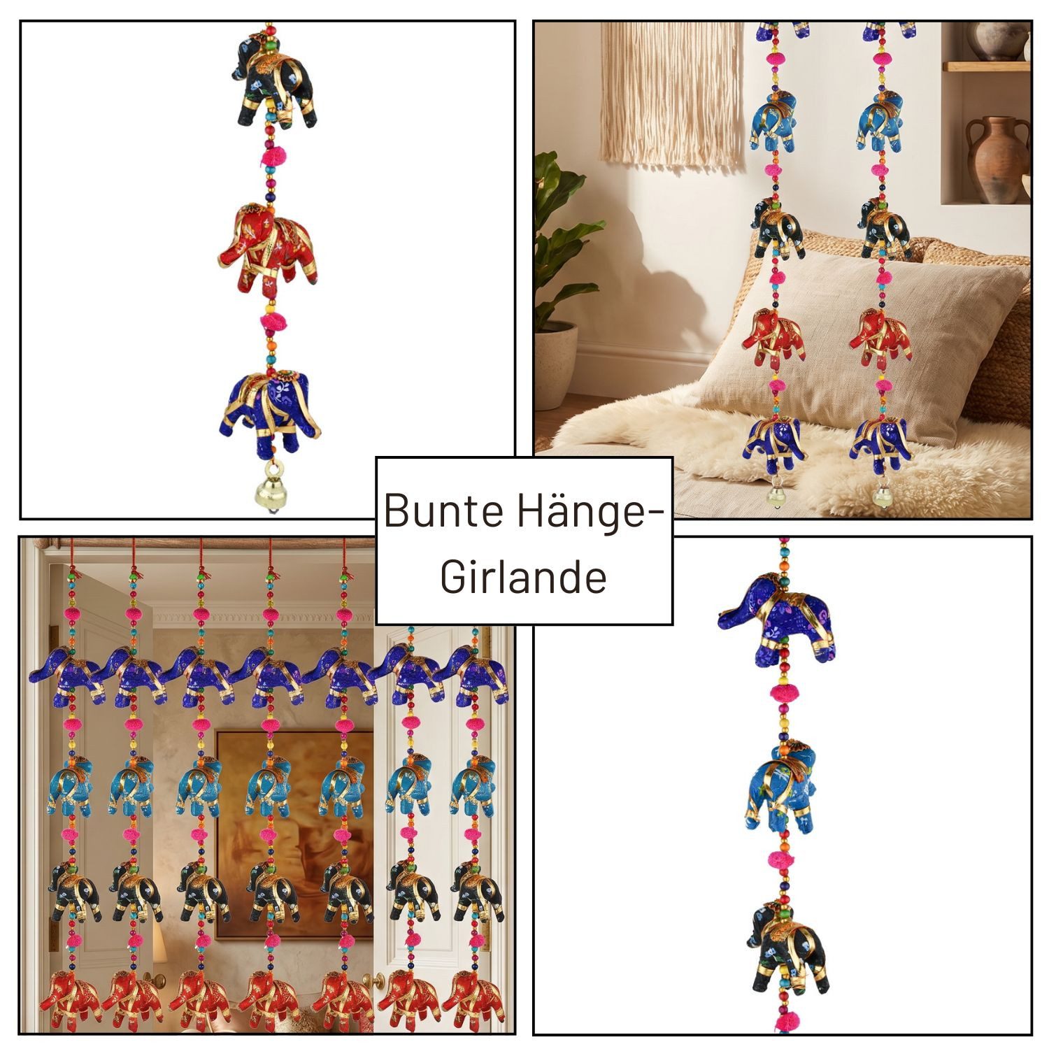 Marrakesch Orient & Mediterran Interior Hängedekoration Dekoanhänger Elefantenzauber im Boho-Stil aus Baumwolle, bunt 80 cm – Bild 5 von 5