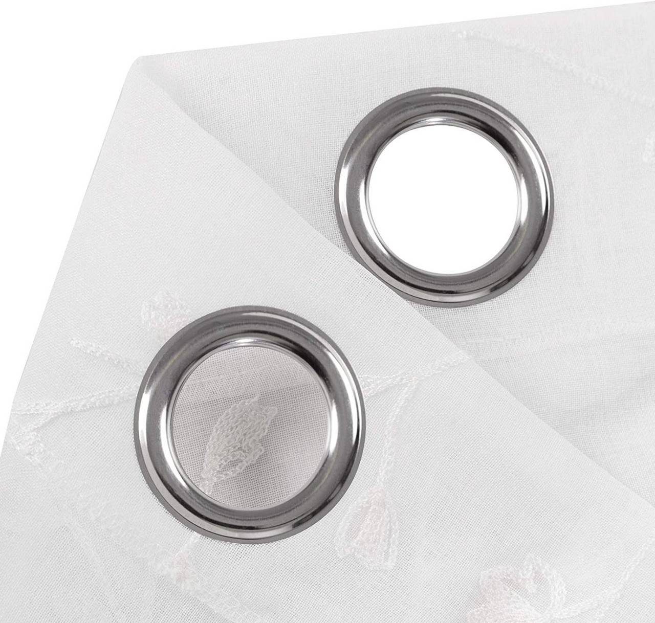 Woltu Gardine (2 St), transparent Blumen Stickerei mit Ösen Leinen Optik
