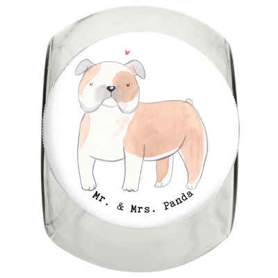 Mr. & Mrs. Panda Vorratsglas L 870ml Englische Bulldogge Lebensretter - Weiß - Geschenk, Welpe, Le, Premium Glas, (1-tlg), Doming-Beschichtung