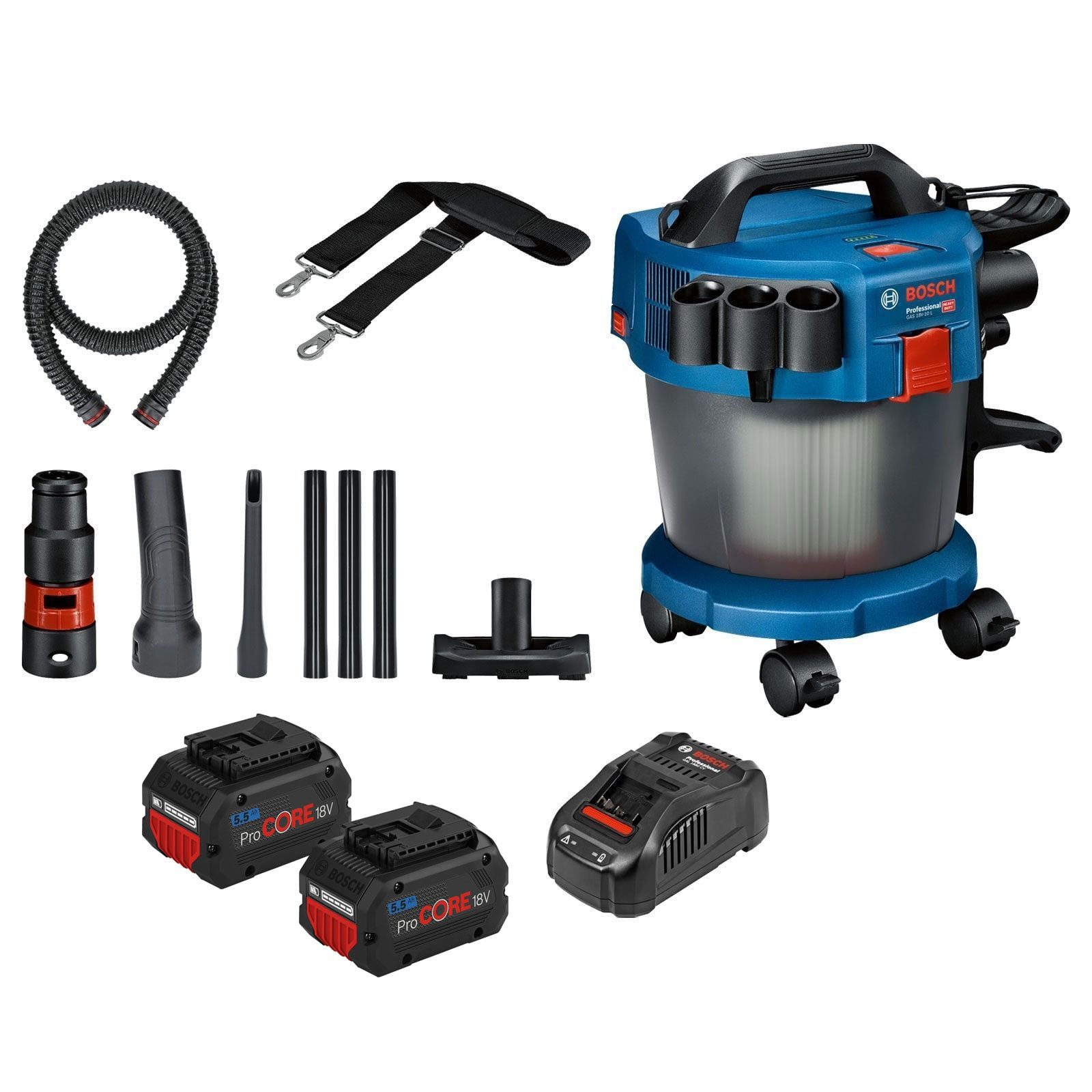 BOSCH Akku-Bodenstaubsauger Bosch Akku-Staubsauger GAS 18V-10 L / 2x 5,5 Ah ProCORE18V Akku + Lade