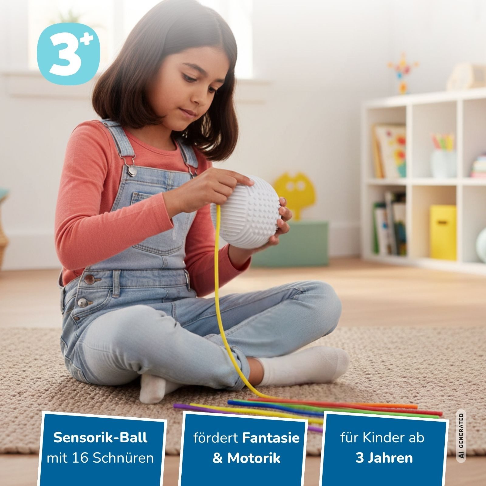 alldoro Fidget-Gadget Fidget Sensorik-Ball m.16 bunten Silikon-Schnüren für kreative Muster, sensorisches Anti-Stress Spielzeug für Kinder, für zuhause & Unterwegs