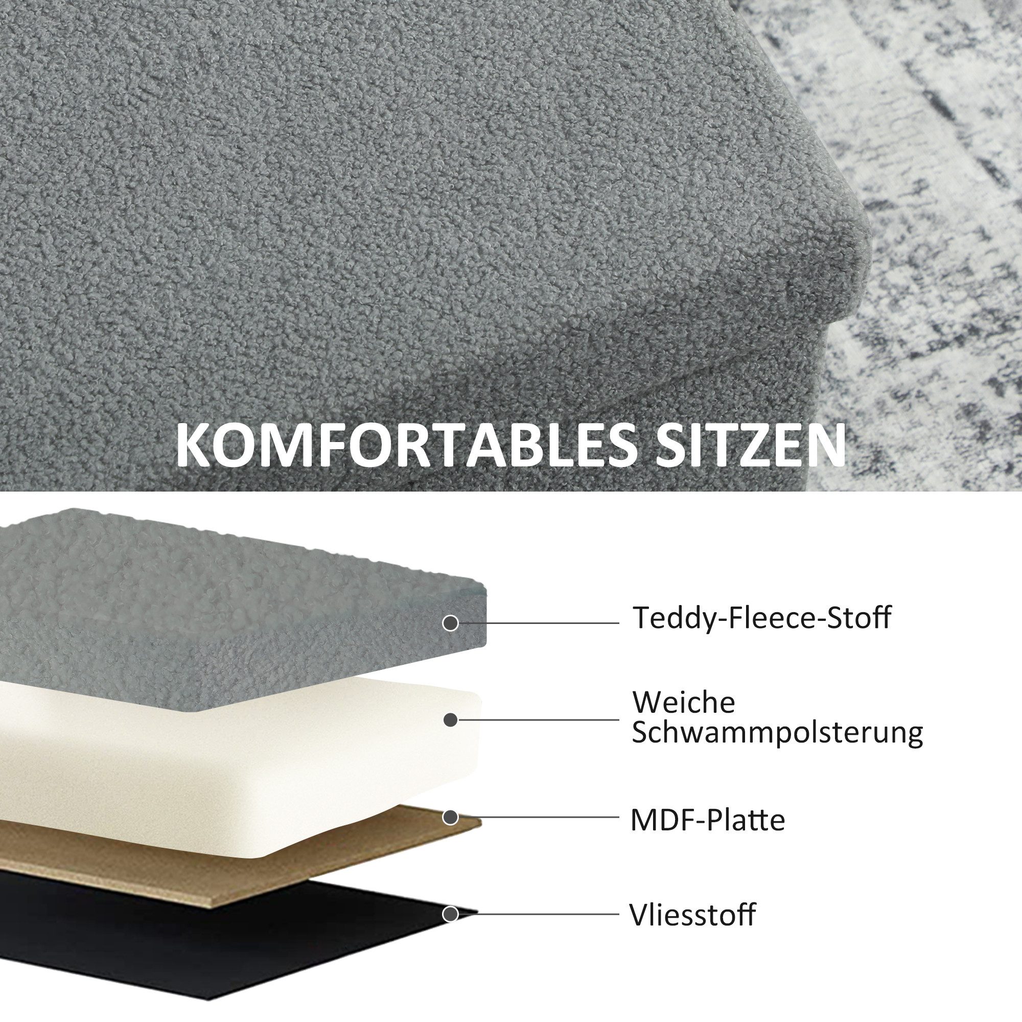 HOMCOM Sitzbank mit Stauraum faltbar Polsterbank mit Samtoptik (Sitztruhe, 1-St., Truhenbank), für Wohnzimmer Schlafzimmer Flur 76 x 38 x 38 cm, Dunkelgrau