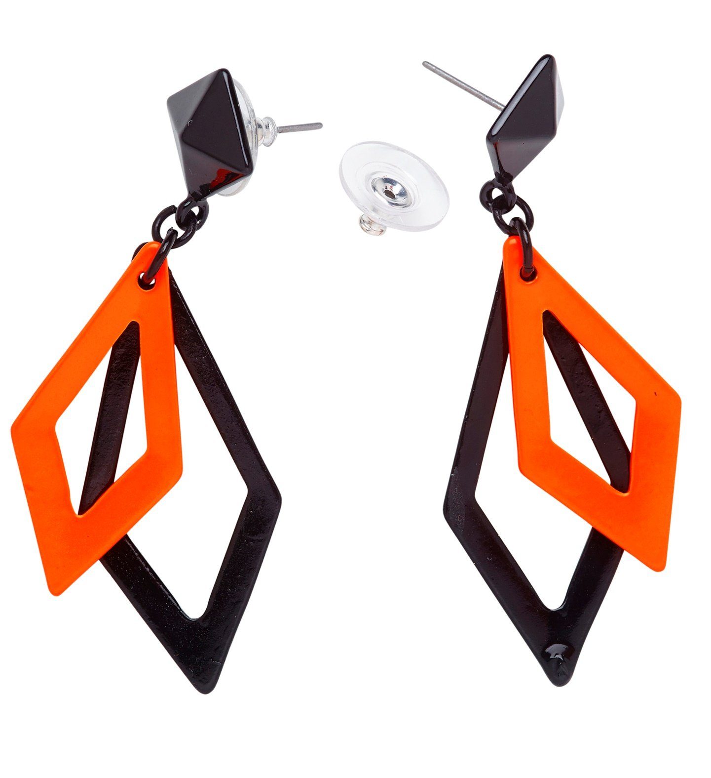 Kostüm Rhombus Ohrringe, Neon Orange - Schmuck 80er Jahr