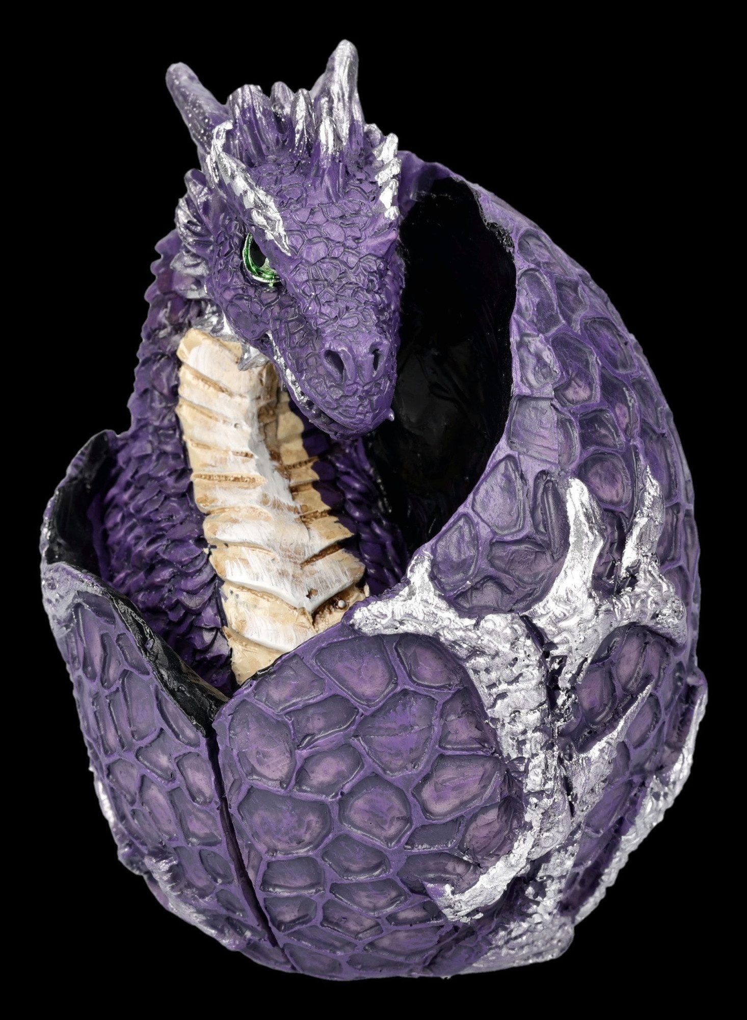 Figuren Shop GmbH Fantasy-Figur Drache Figur – Lila Drachen Ei Statue Fantasy Sammlerfigur 9,5 cm
