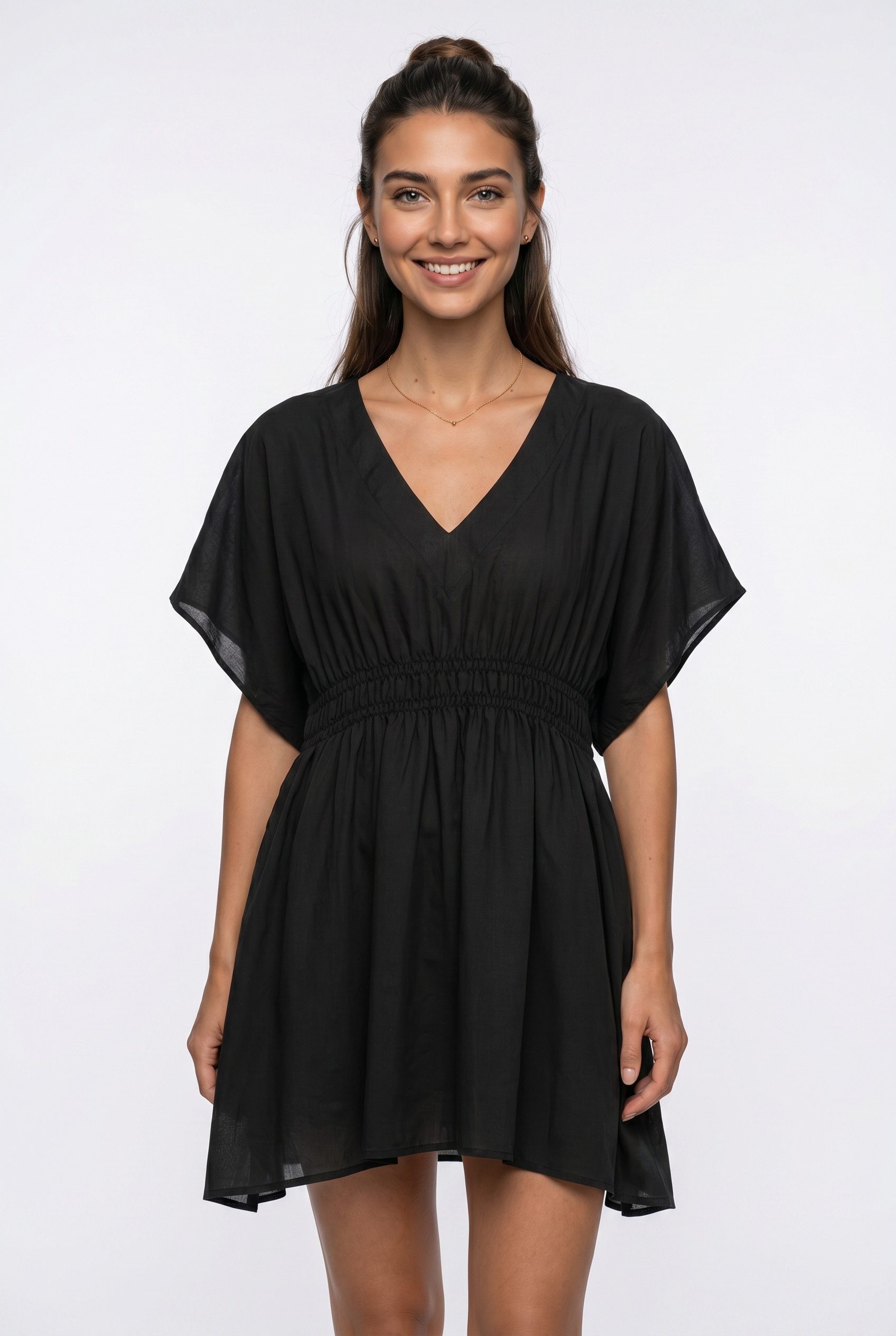 bonprix Longtunika (1-tlg) luftiger Webstoff, transparente Optik, tiefer V-Ausschnitt
