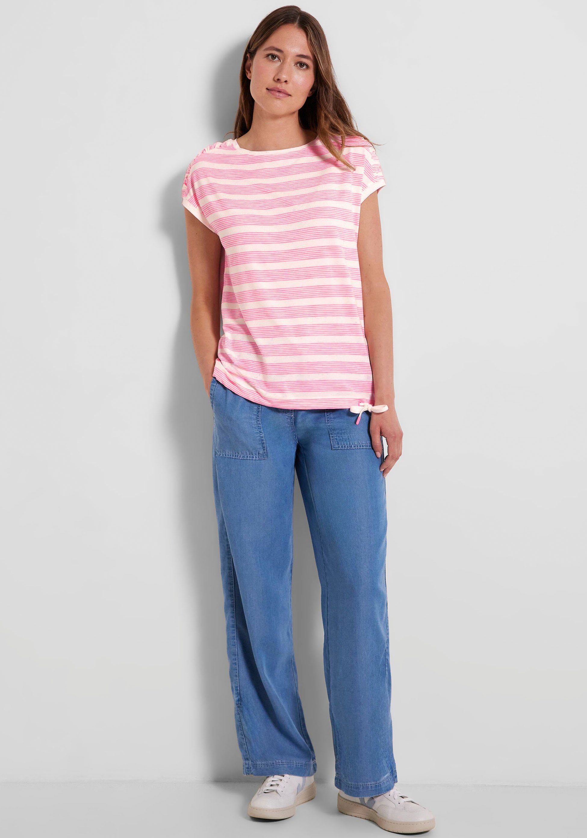 Schultern T-Shirt Cecil mit gerafften pink/white soft