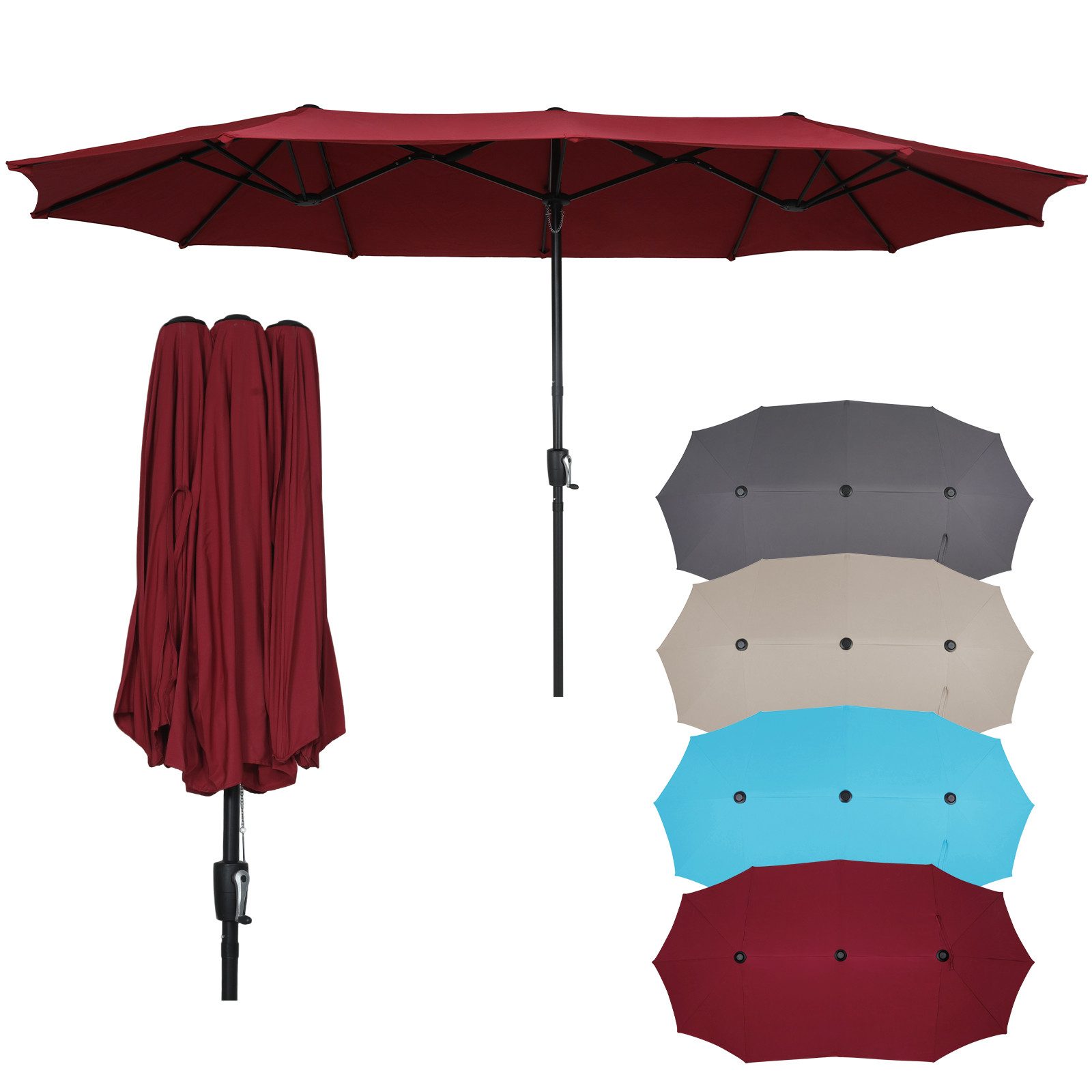 Puluomis Sonnenschirm Balkonschirm ohne Ständer Strandschirm Gartenschirm UPF 50+ mit Kurbel, LxB: 400x200 cm, Sommer, wasswedicht grau/beige