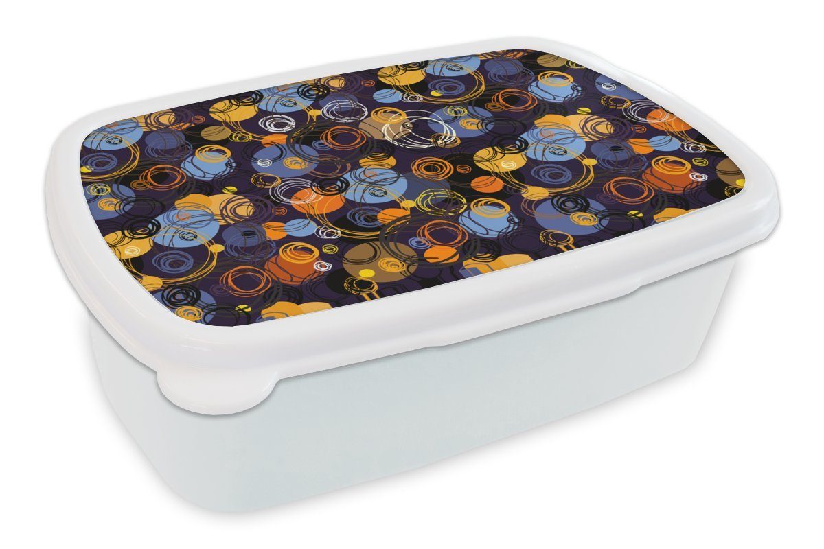 MuchoWow Lunchbox Muster - Abstrakt - Ringe, Kunststoff, (2-tlg), Brotbox für Kinder und Erwachsene, Brotdose, für Jungs und Mädchen weiß