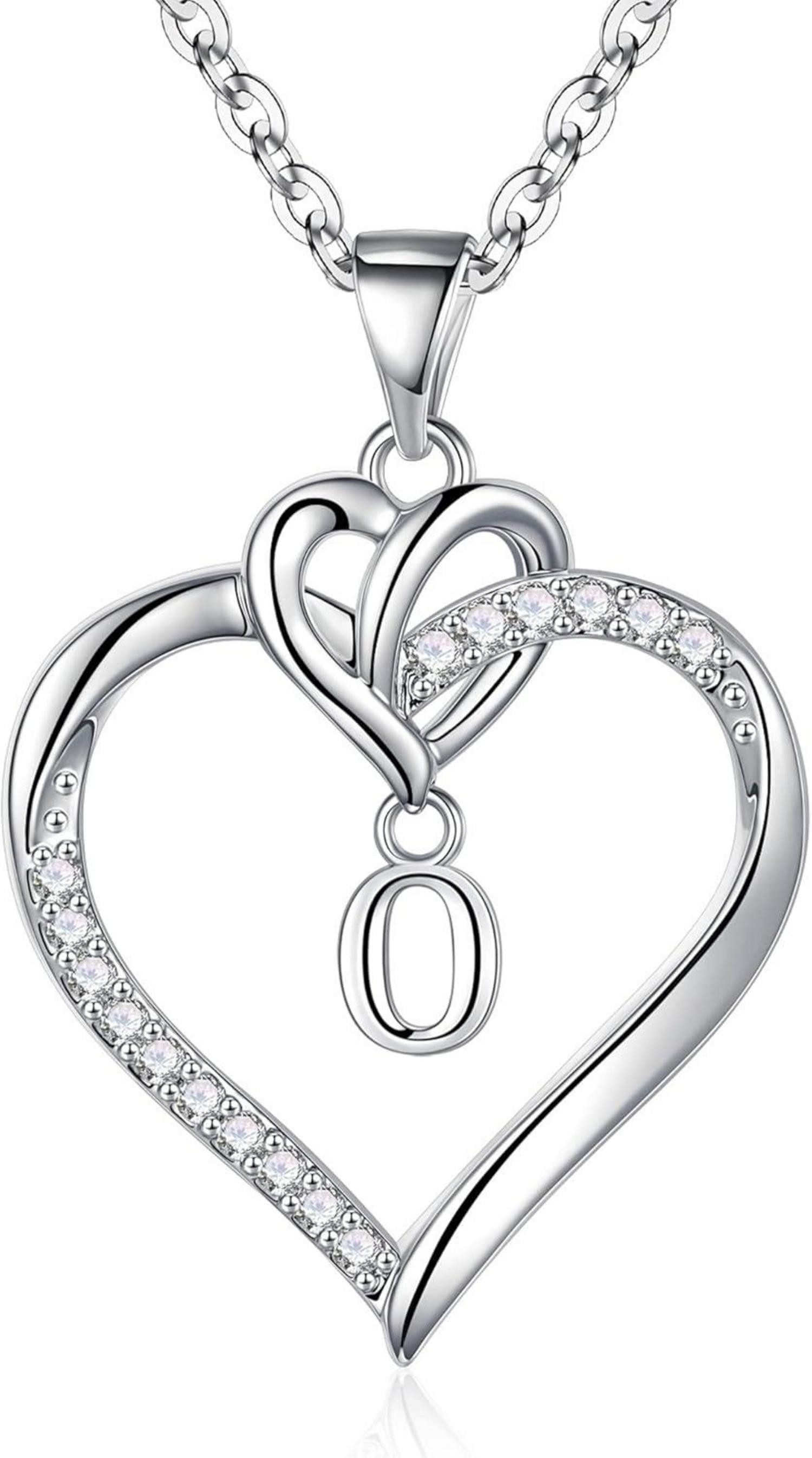 Kette und Anhänger Set Valentinstag Geschenke Herz Kette Zirkonia Initialen Halskette Silber
