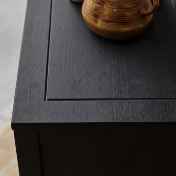 Tikamoon Sideboard Thaki Black Anrichte aus massivem Kiefernholz 80 cm