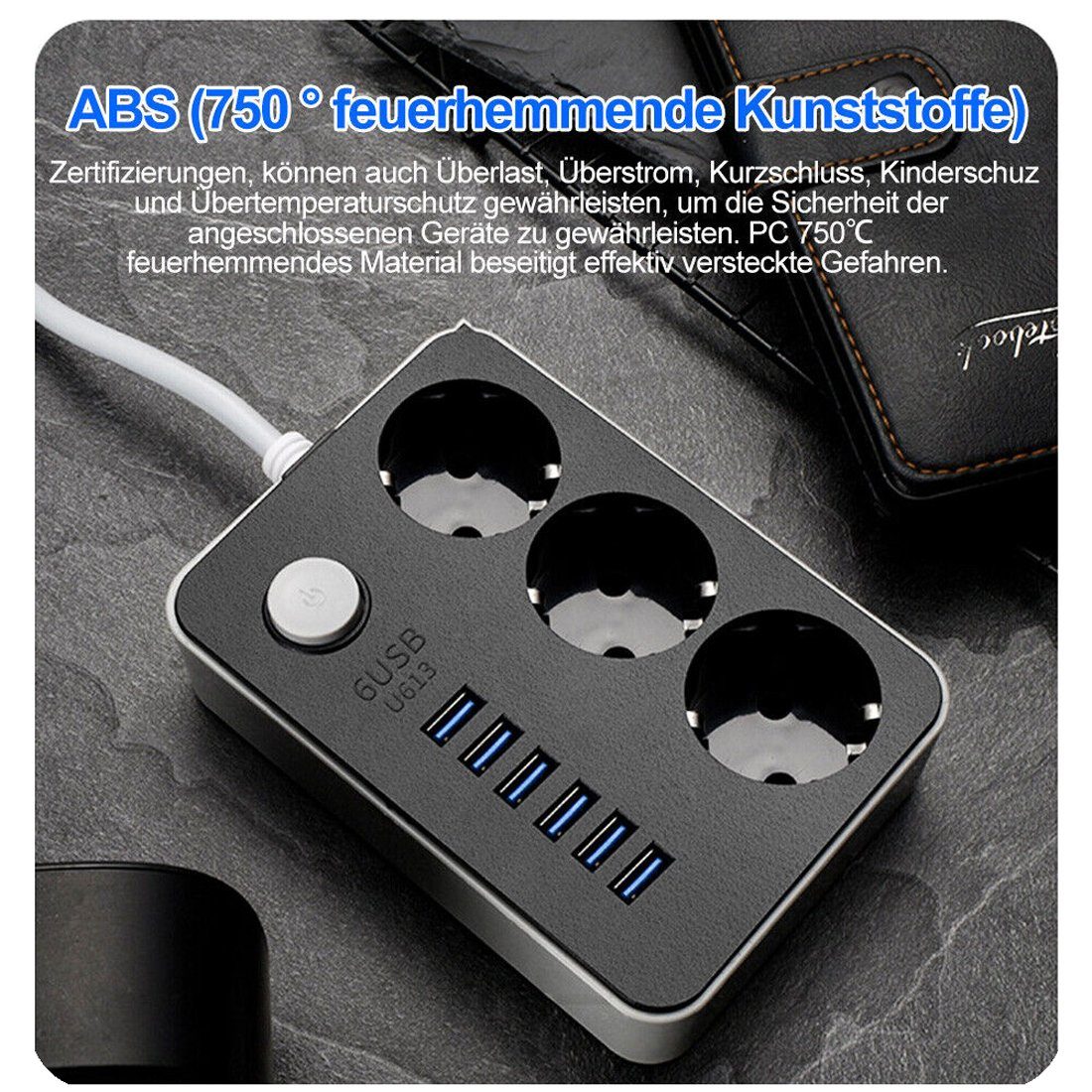 A66D +6x Mehrfachsteckdose Ladegerät USB Steckdose Steckdosenleiste Mehrfachsteckdose Bolwins