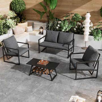 Flieks Gartenlounge-Set, 4 Sitzer Gartenmöbel Balkonset Sitzgruppe(1 Sofa + 2 Sessel + 1 Tisch)