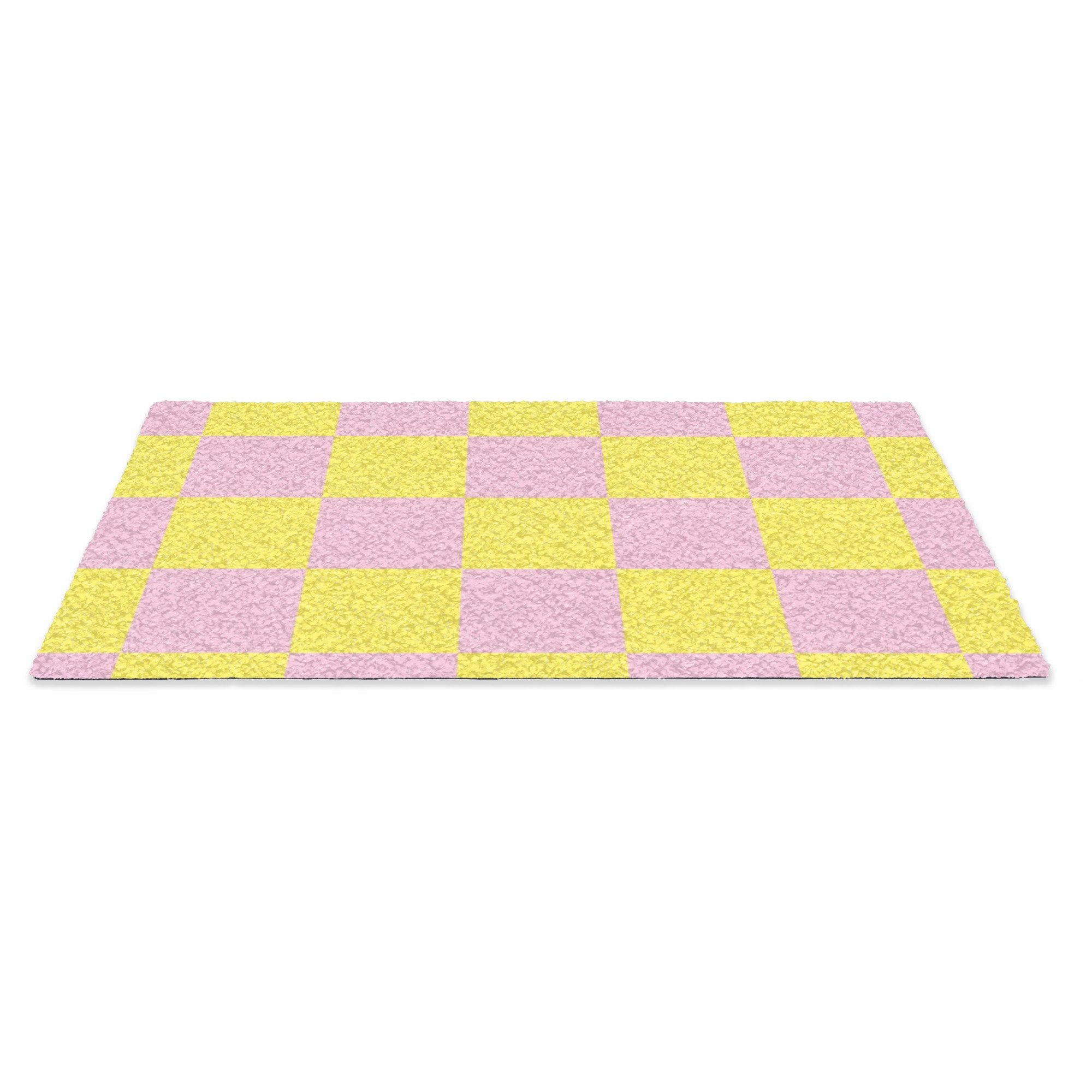MuchoWow Fußmatte Schachbrettmuster - Gelb - Rosa - Würfel, Rechteckig, innen Schmutzfangmatte, Tür, Schmutzfänger Flur, Teppich 60x40 cm