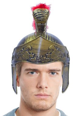 Das Kostümland Kostüm Römer Helm mit Visier und rotem Federbesatz, Kost