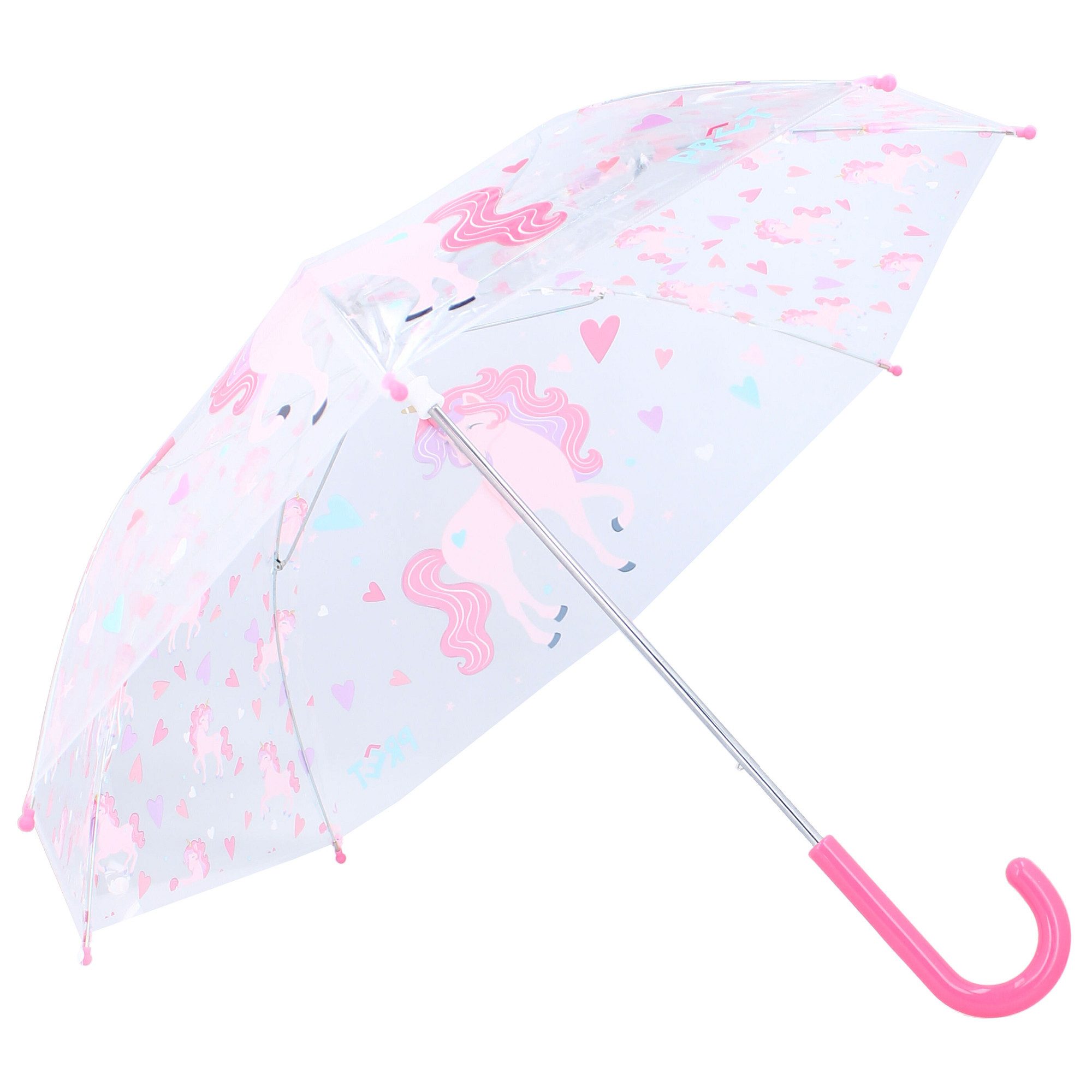Vadobag Regenschirm-Wanderstock Prêt Kinder-Regenschirm ⌀ 71 cm Einhorn-Design, transparent & handlich
