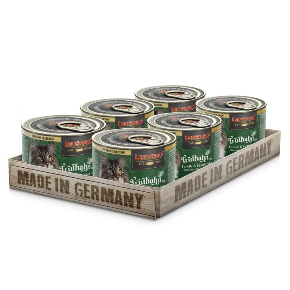 Leonardo Catfood Truthahn mit Forelle & Cranberries - getreidefreies Nassfutter 6x200g, Nassfutter für: Katzen