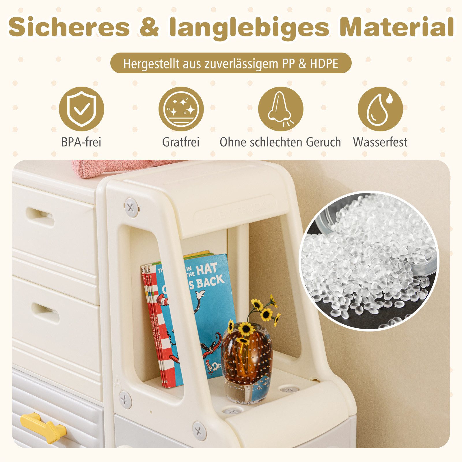 COSTWAY Kinderregal, 1-tlg., Spielzeugregal, Bücherregal, mit Schubladen & Schränken