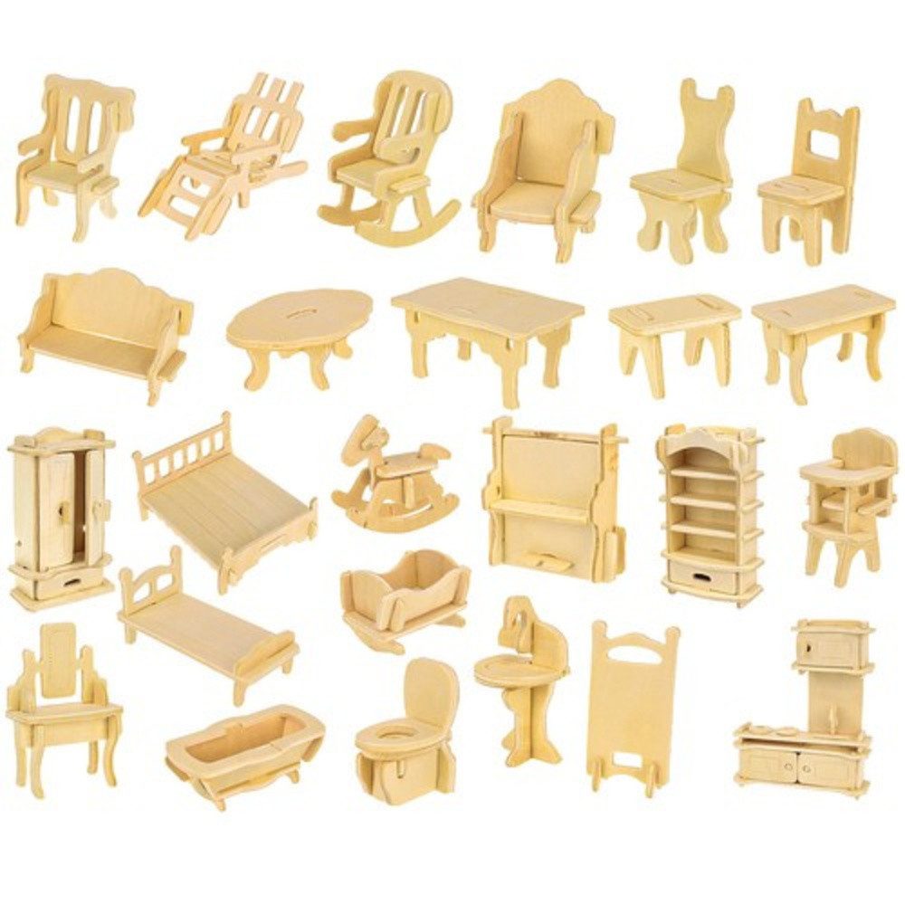 KRUZZEL Lernspielzeug Holzmöbel Puppen Kinder (Spar-Set, 38-St., kreativ interaktiv), fordert Feinmotorik