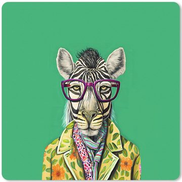 MuchoWow Gaming Mauspad Zebra - Brille - Hippie - Tiere (1-St), Mousepad mit Rutschfester Unterseite, Gaming, 40x40 cm, XXL, Großes
