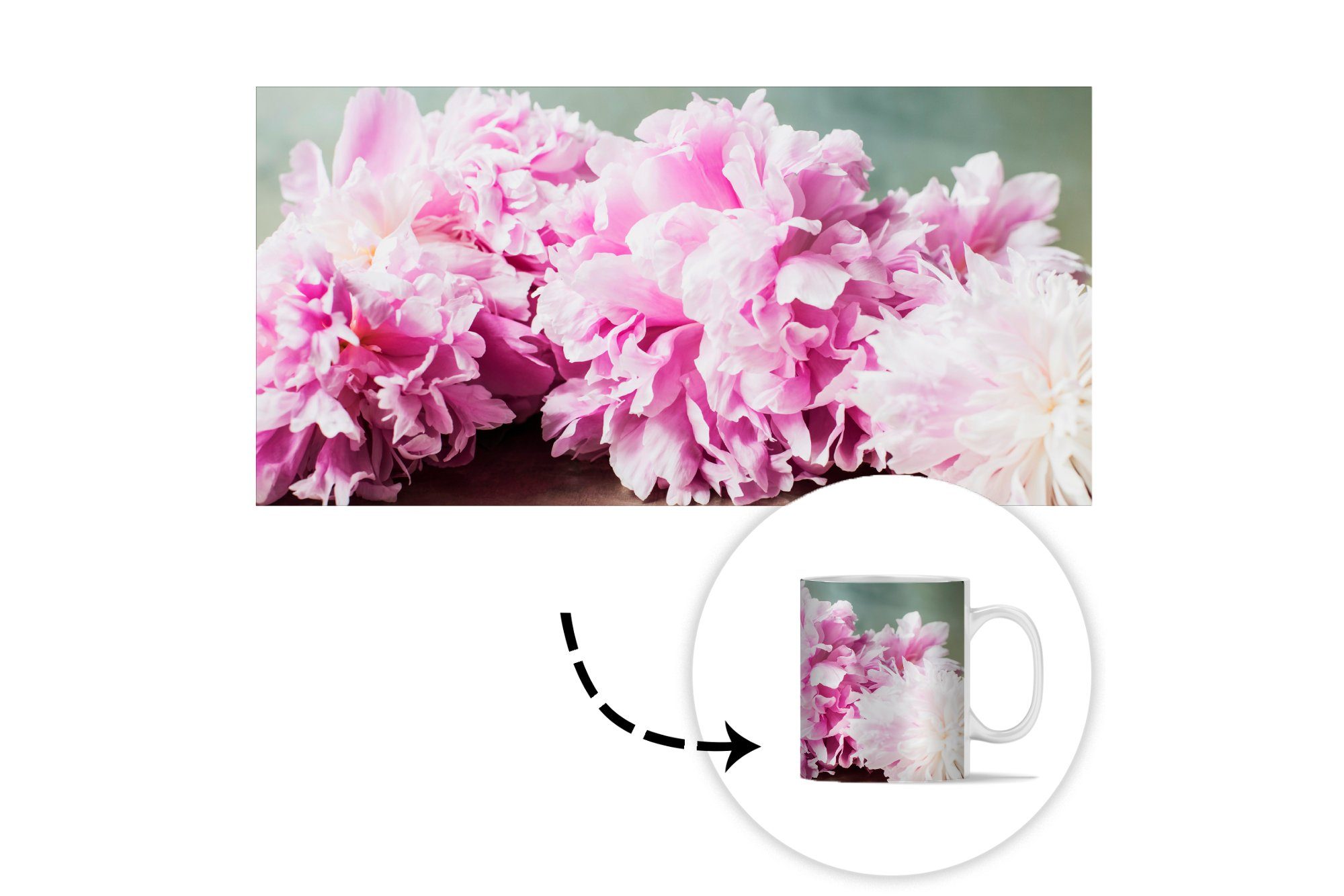 Teetasse, MuchoWow Pfingstrose Teetasse, Geschenk - Botanisch, Tasse Rosa Blumen - Becher, Kaffeetassen, Keramik, -