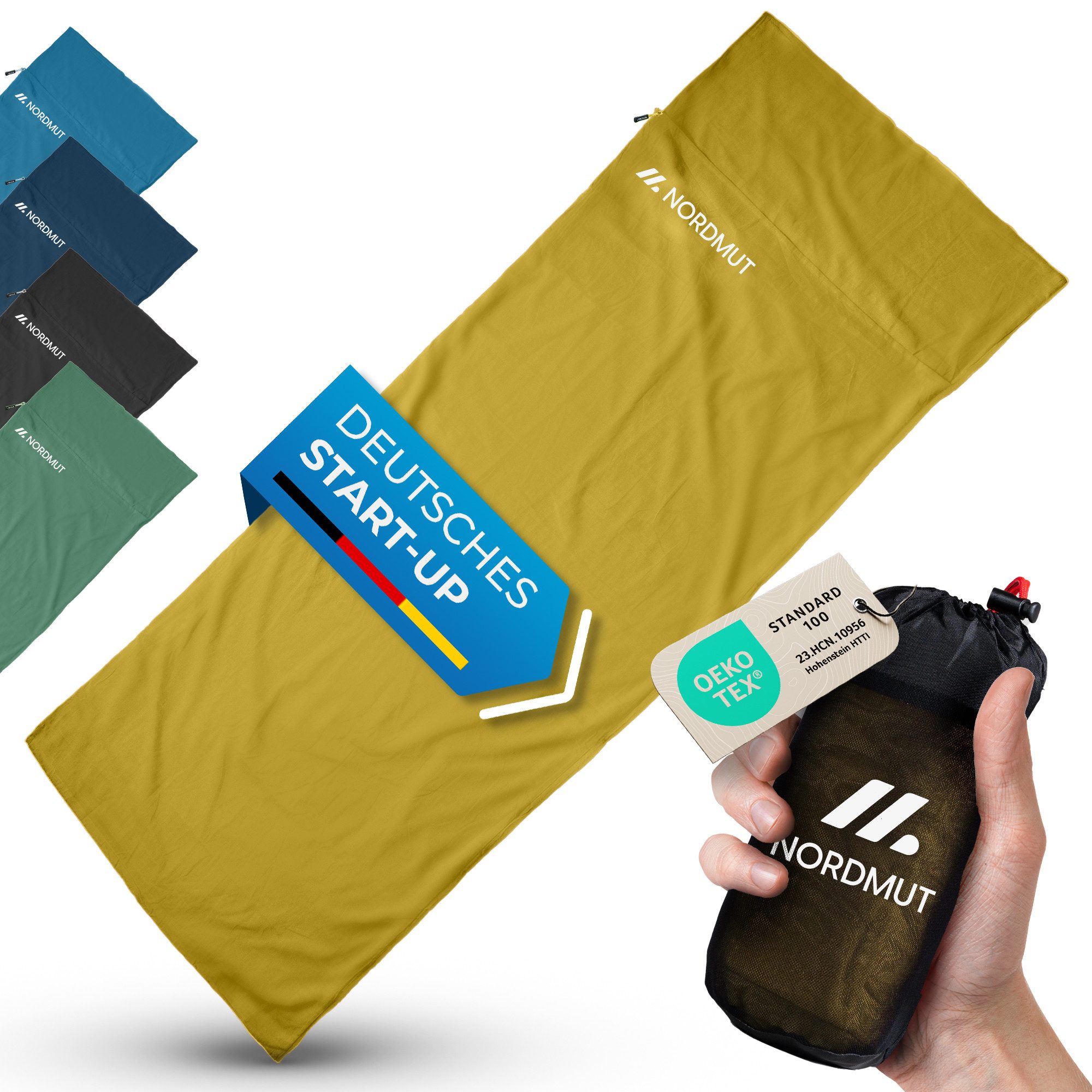 Nordmut Innenschlafsack NORDMUT® Hüttenschlafsack Ultraleicht aus Baumwolle, YKK-Zipper, Durchgängiger Reißverschluss, Kissenfach