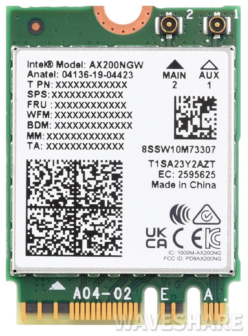 Waveshare Wireless AX200 NIC: Dual-Band Wi-Fi 6, bis zu 5GHz, WLAN-Antenne