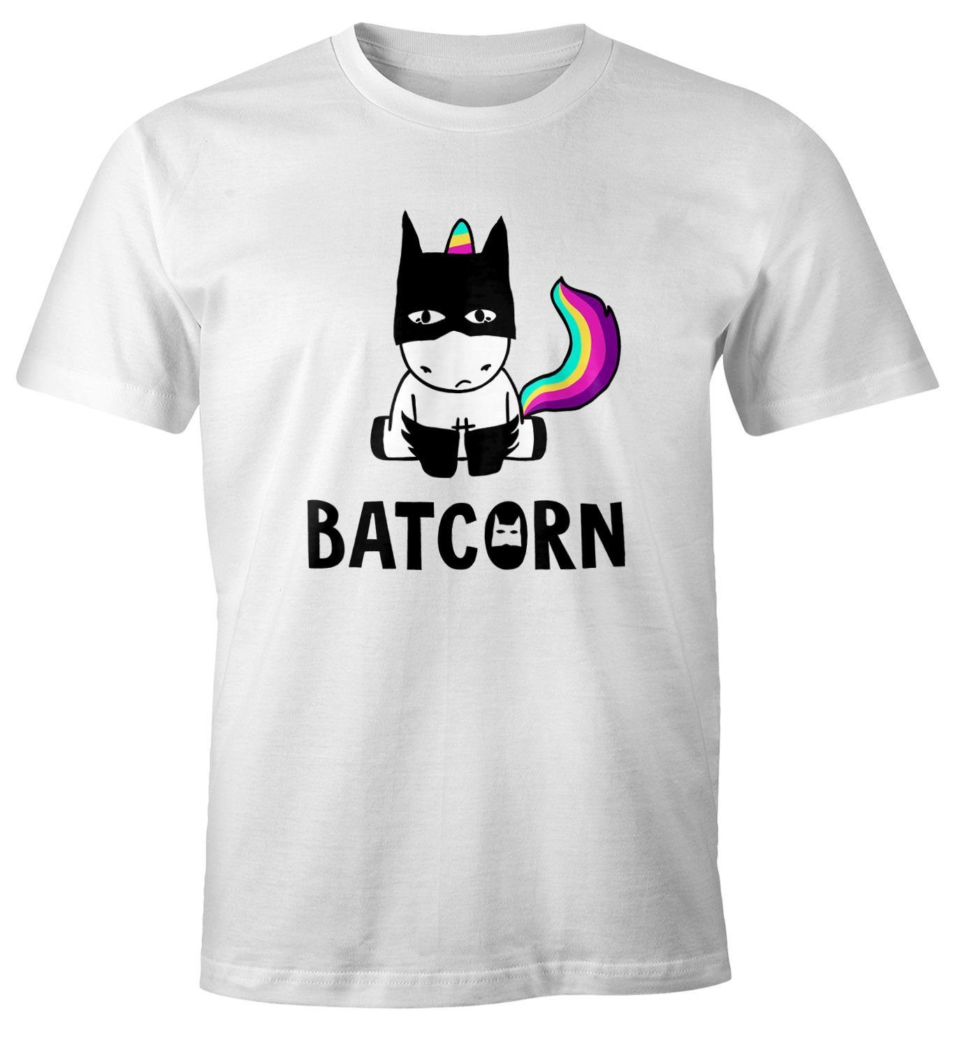 Herren weiß Unicorn Unicorn Print-Shirt Einhorn-Shirt Batcorn Fun-Shirt MoonWorks Print T-Shirt Moonworks® cool Einhorn mit
