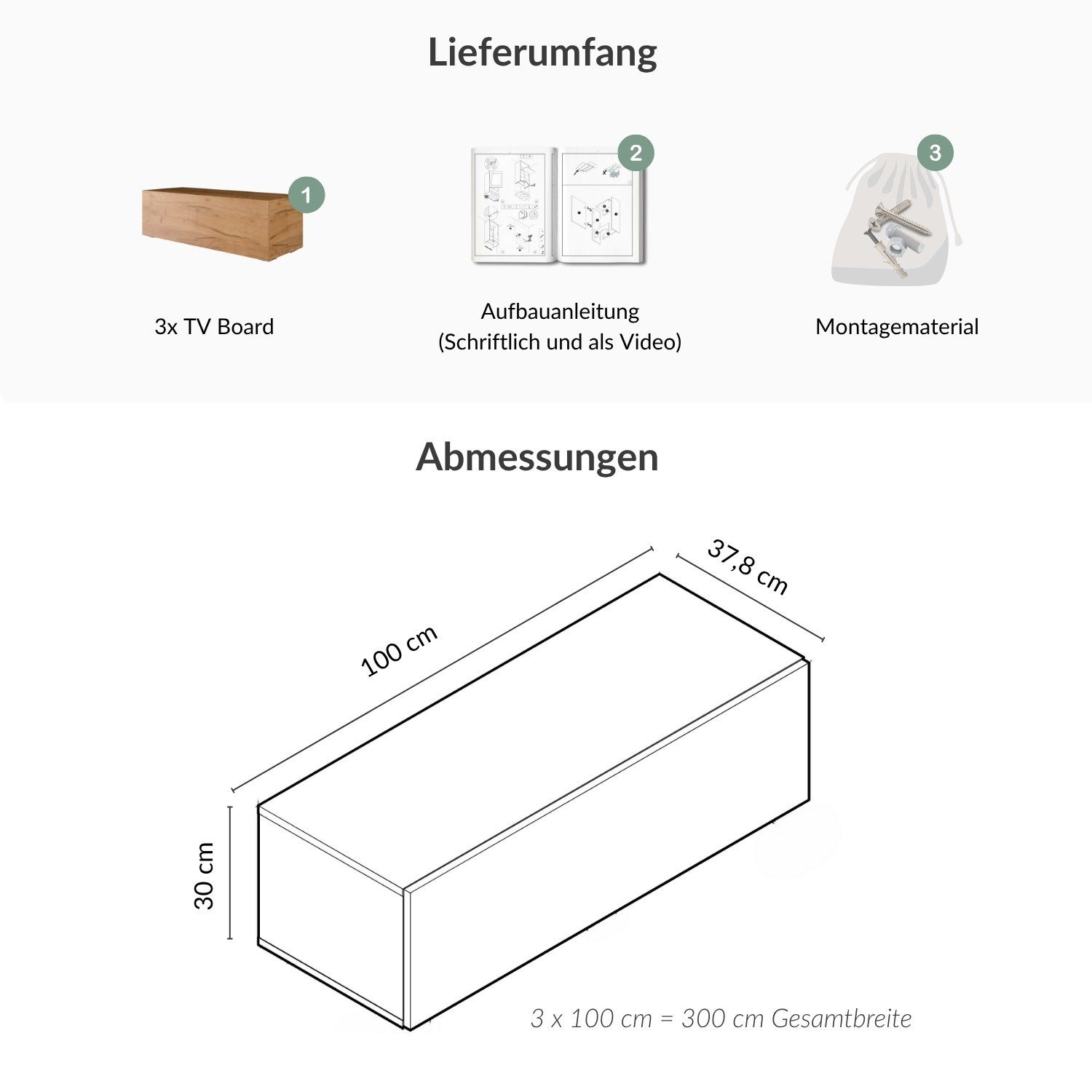 Planetmöbel TV-Schrank West TV-Board, Fernsehtisch 300 cm lang, TV-Lowboard (für Fernseher bis 85 Zoll, TV Schrank viel Stauraum, sideboard hängend, Fernsehschr – Bild 5 von 5