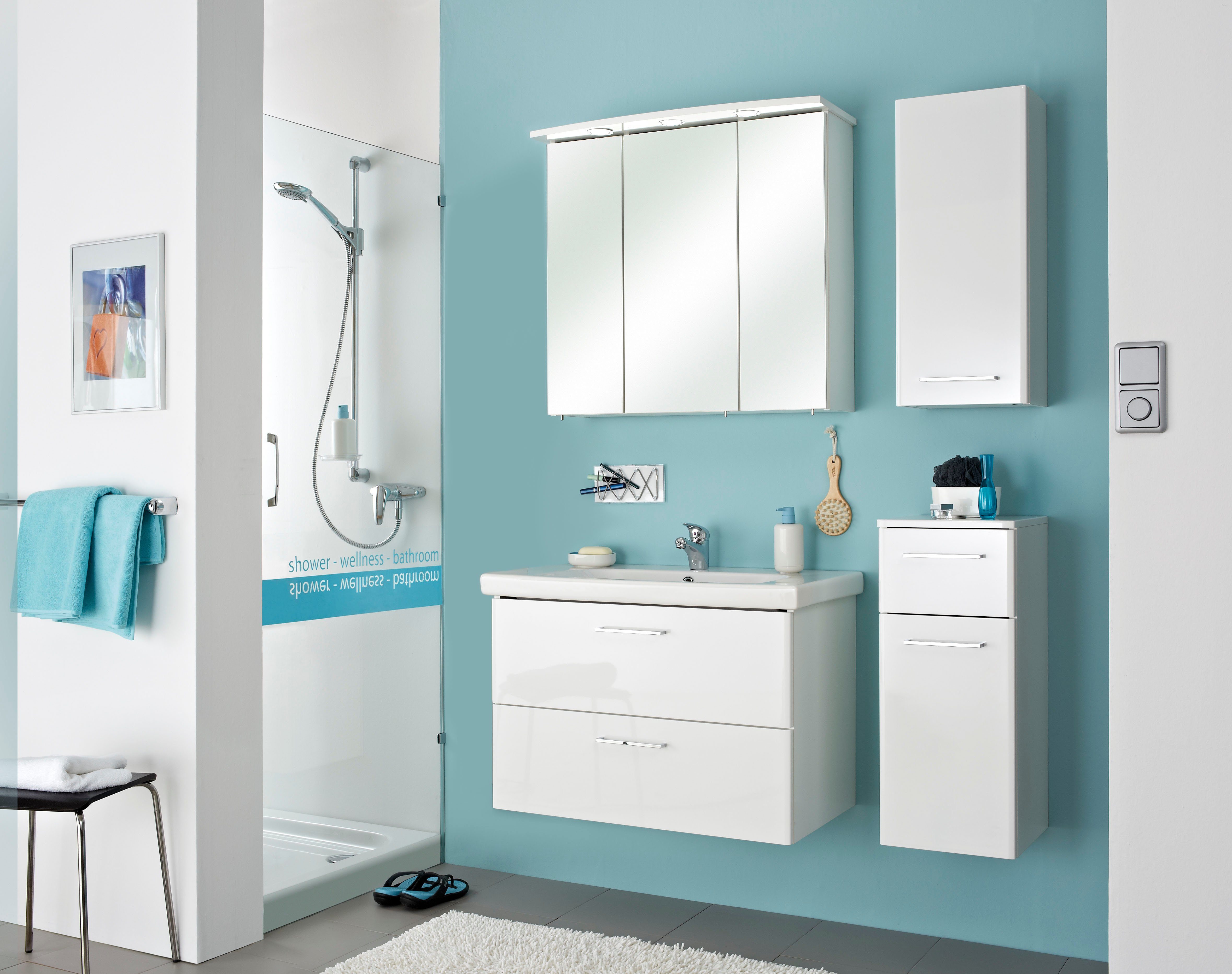 Saphir Spiegelschrank Quickset 316 Badschrank, 3 Spiegeltüren, 6 Einlegeböden, 75 cm breit inkl. LED-Beleuchtung, Türdämpfer, Schalter-/Steckdosenkombination – Bild 2 von 5