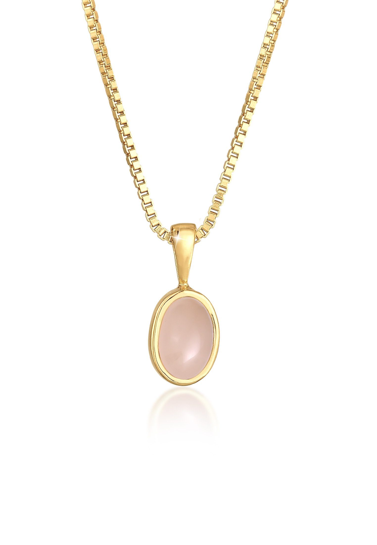 Kette mit Anhänger Basic Rosa Quarz Edelstein 925 Sterling Silber
